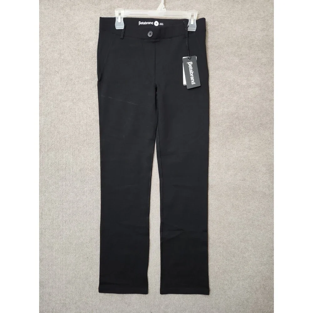Betabrand Dress Yoga Pants Womens M Black Straight Leg Pull On Stretch NEW